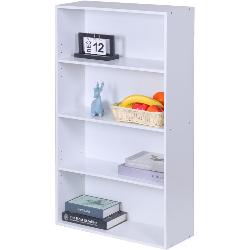 Relaxdays Bookcase, Hxwxd, 108 X 60 X 24 Cm, 4 Compartments, Adjustable Shelves, Free-standing Living Room Shelf, White