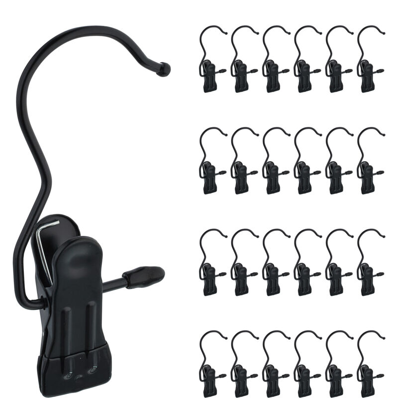 Laundry Hooks, Set Of 25, Boot Clips, Rubberised Hangers, 360° Rotating, Metal Shoe Holders, Black - Relaxdays