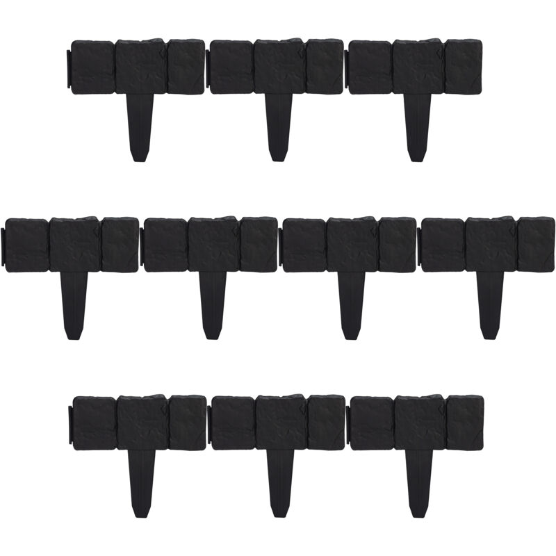 Relaxdays - Bordure de jardin, lot de 100 éléments, HxP: 10 x 25 cm, en plastique, effet pièrre, éléments de bordure, couleur noire