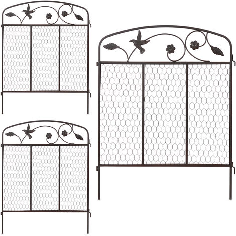 Relaxdays – Bordure de jardin à planter – Lot de 3 éléments – Acier brun – Dimensions HxL : 79 x 63 cm – Design vintage décoratif