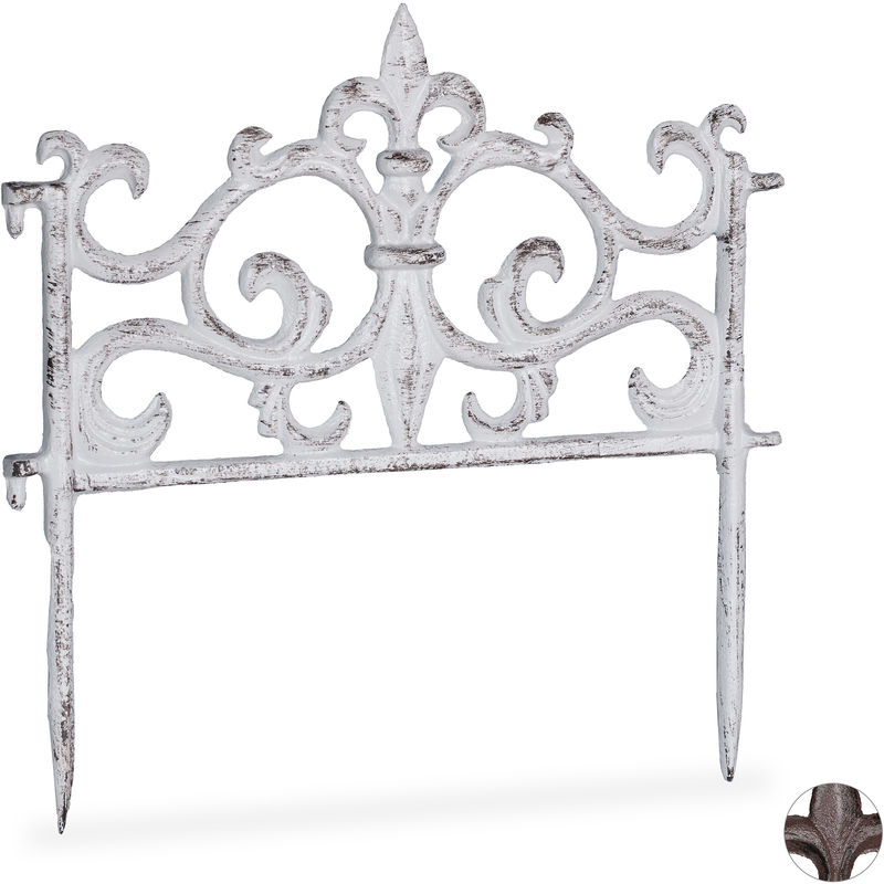 Bordure de jardin fonte de fer, clôture jardin en métal piquet plate-bande antiquités, HxL: 27 x 27 cm, blanc - Relaxdays