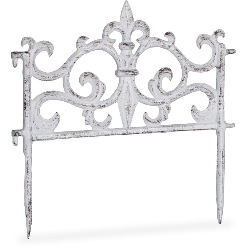 Relaxdays - Bordure de jardin fonte de fer, clôture jardin en métal piquet plate-bande antiquités, HxL: 27 x 27 cm, blanc