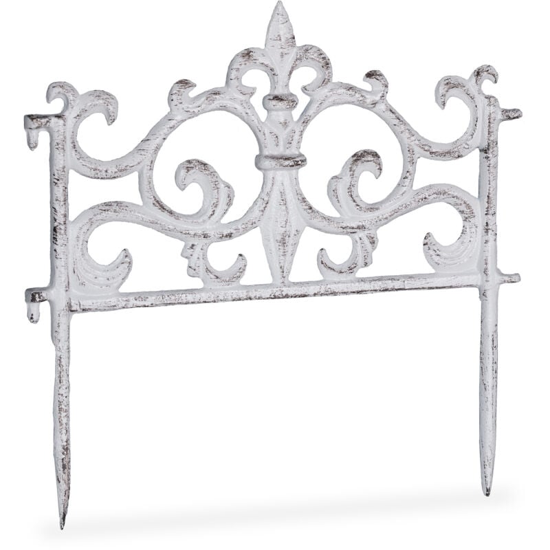 Bordure de jardin, lot de 10, fonte de fer, clôture jardin en métal, piquet plate-bande, antiquités, 27 x 27 cm, blanc