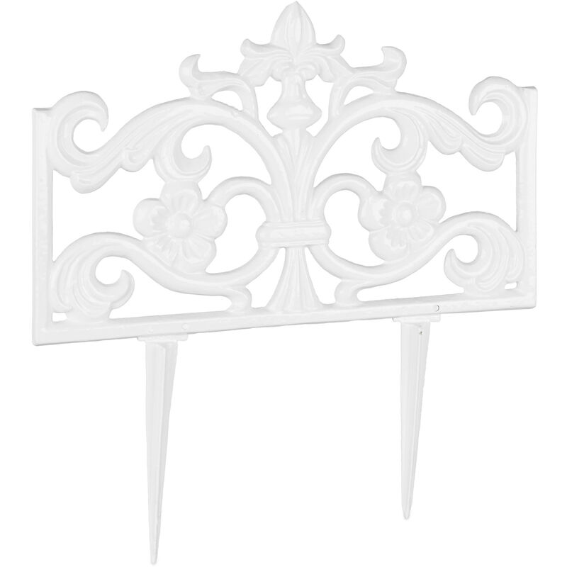 Relaxdays - Bordure de jardin fonte de fer clôture métal piquet antiquités HxlxP: 37 x 36 x 2 cm, blanc