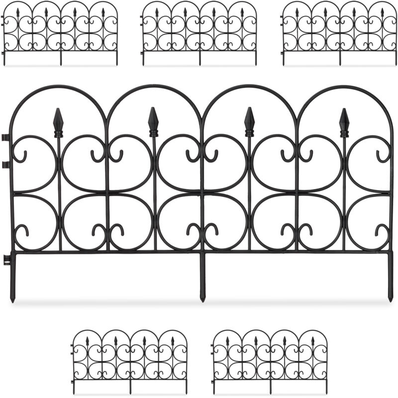 12x Bordure de jardin plastique, Clôture gazon 30 cm, 6 éléments, 4 m, parterre massif pelouse, piquet