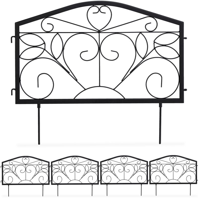 Relaxdays - Bordure potager, 12 éléments, clôture jardin, fer, antique, design antique, ornements, h x l : 33 x 675 cm, noir