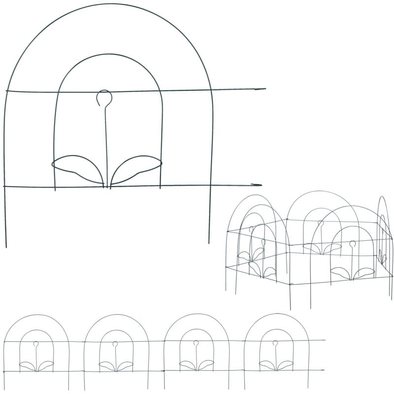 Relaxdays - Bordure potager, clôture jardin 20 éléments, en métal, à planter dans le sol, h x l : 34,5 x 980 cm, vert