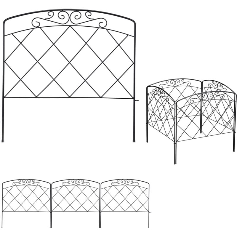Relaxdays - Bordure potager, clôture jardin 16 éléments, métal, design antique, h x l : 41,5 x 980 cm, noir