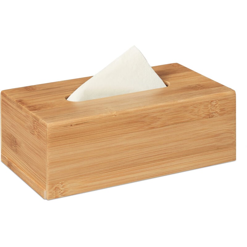2x Boîte à mouchoirs en bambou Rangement à tissus salle de bain en bois boîte de mouchoirs, 7,5 x 24 x 12 cm, nature