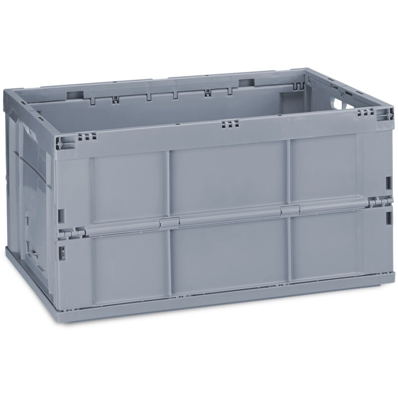 Boîte pliable, lot de 5, couvercle caisse de rangement plastique coffre transport 60 litres 31,5 x 58,5 x 40 cm, gris