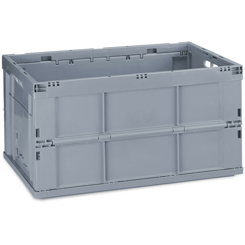 Boîte pliable couvercle caisse de rangement plastique coffre transport 60 litres 31,5 x 58,5 x 40 cm, gris - Relaxdays