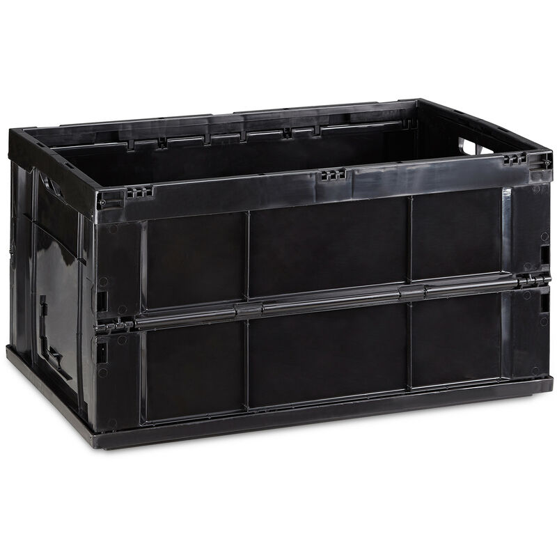 Boîte pliable couvercle caisse de rangement plastique coffre transport 60 litres 31,5 x 58,5 x 40 cm, noir - Relaxdays