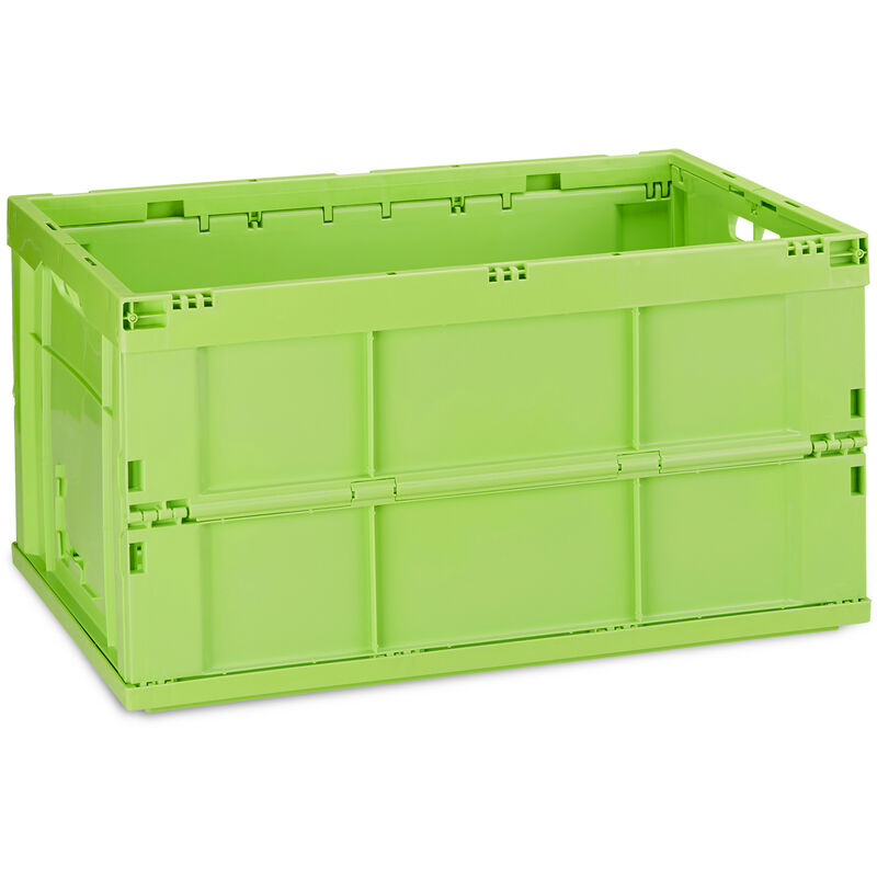 Boîte pliable couvercle caisse de rangement plastique coffre transport 60 litres 31,5 x 58,5 x 40 cm, vert - Relaxdays