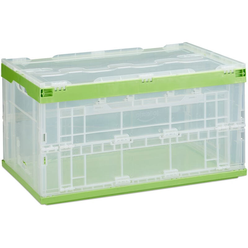 Boîte pliable, lot de 4, couvercle, caisse de rangement plastique coffre transport 60 litres 31,5 x 59,5 x 39,5 cm, vert