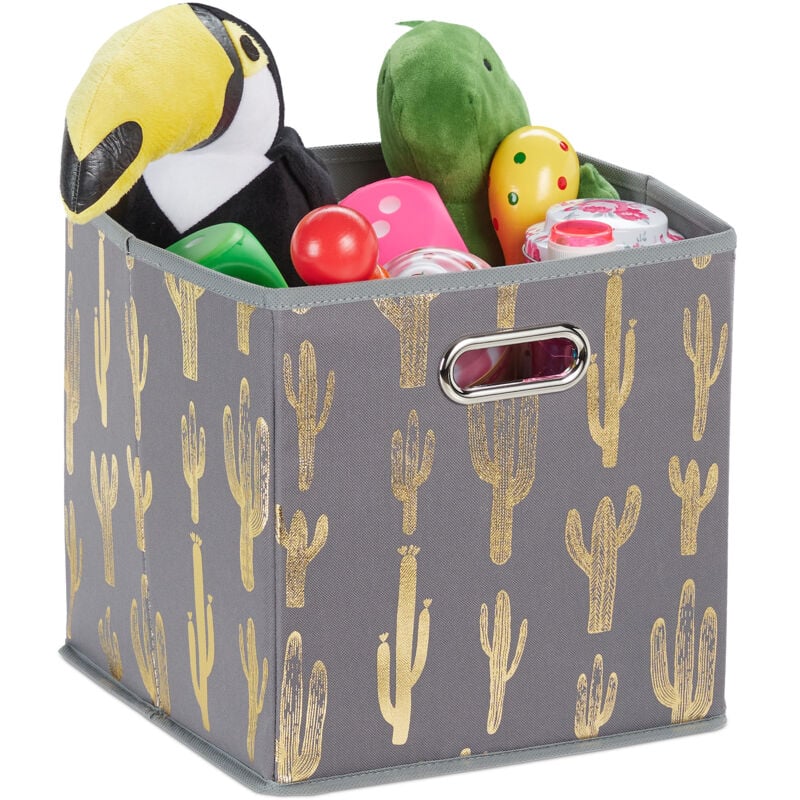 2 Boîtes pliables, rangement, carré, hlp 29 x 28,5 x 28, 5 cm pour étagère, sans couvercle, organiser, salon, gris/doré