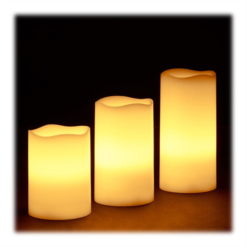 Relaxdays - Bougie led, lot de 12, cire véritable, sans flamme, bougie de Noël, à piles, HxlxP: 13 x 8 x 8 cm, diamètre 7 cm, crème