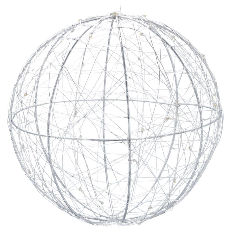 Relaxdays Boule décorative LED, Décoration intérieure fenêtre, Sphère lumineuse, à piles, Noël, Diamètre 20 cm, argenté