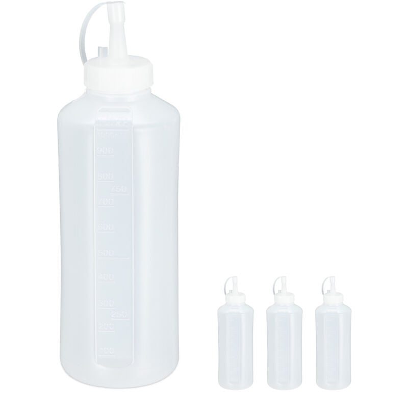 Bouteille à sauce, lot de 8, 1000 ml, squeeze bottle à remplir, récipient plastique, ketchup, transparent