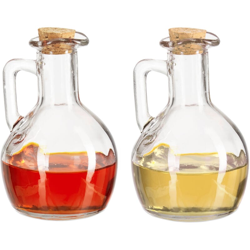 Bouteille huile et vinaigre lot de 20, avec bouchon de liège, rond pour huile & vinaigre, 180 ml, transparent