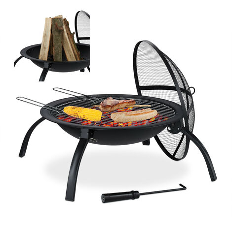 Barbecue plancha brasero à charbon et bois avec rangement 80 x 80 x 96 cm  noir IGNOS
