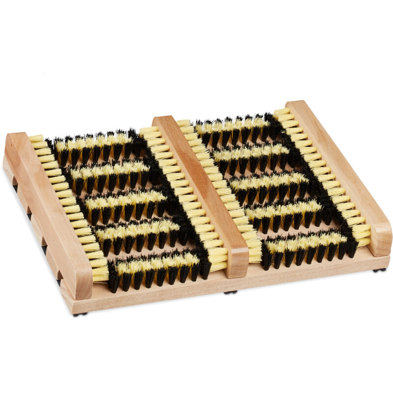 2x Brosses à chaussure, support antidérapant, à poils durs, gratte-bottes pour l'extérieur, bois, nature