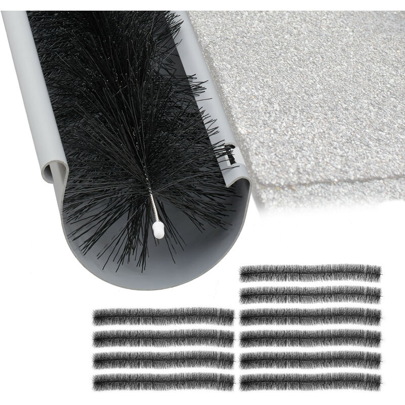 Brosse de gouttière, set de 10, protection de gouttière, contre feuilles, oiseaux, 100 x 12 cm, noir - Relaxdays