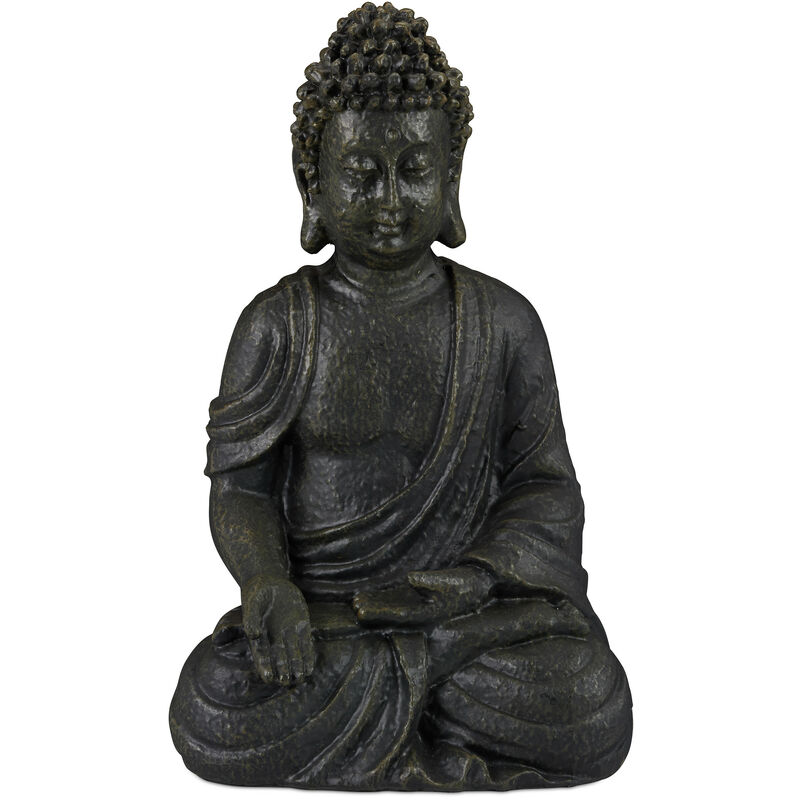 Buddha Ornament Sitting 30 cm high, Garden Decorative Figurine Weatherproof, Frost-proof, Dark Grey - Relaxdays