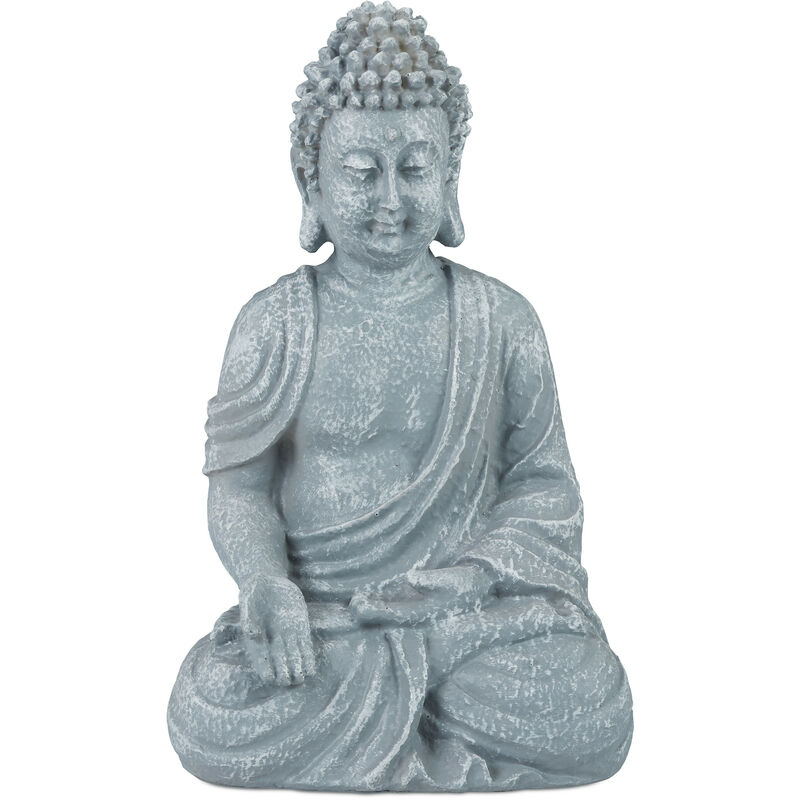 Buddha Ornament Sitting 30 cm high, Garden Decorative Figurine Weatherproof, Frost-proof, Light Grey - Relaxdays