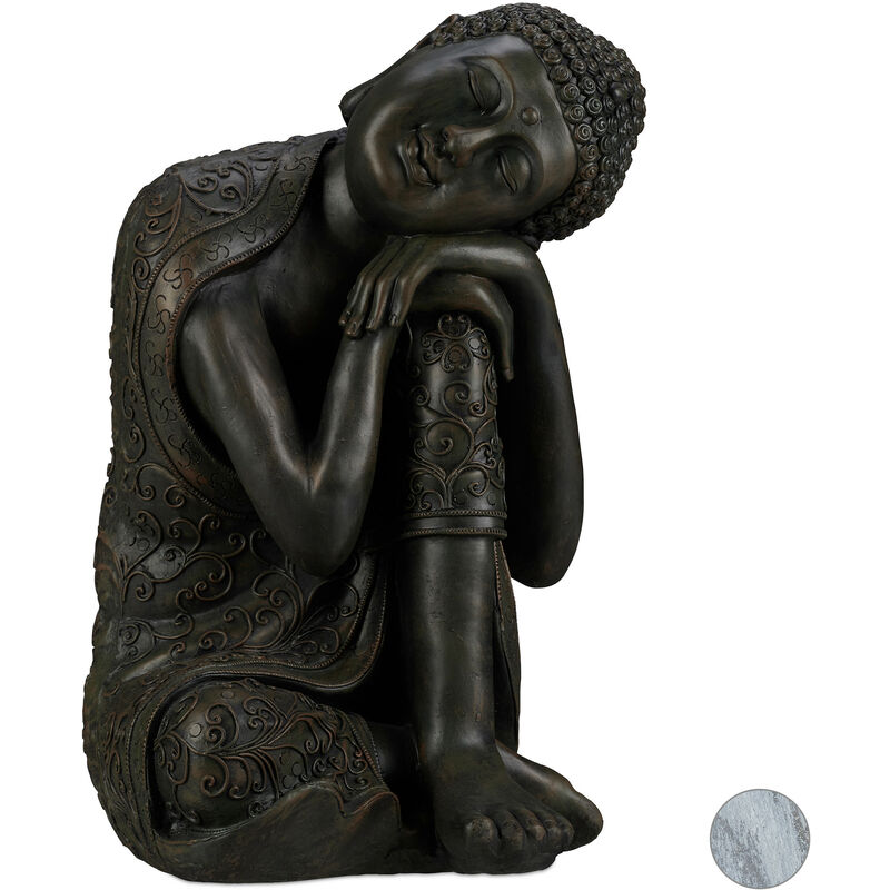 Buddha Ornament Sitting, 60 cm, Garden Decorative Figurine, Weatherproof, Frost-proof, Dark Grey - Relaxdays