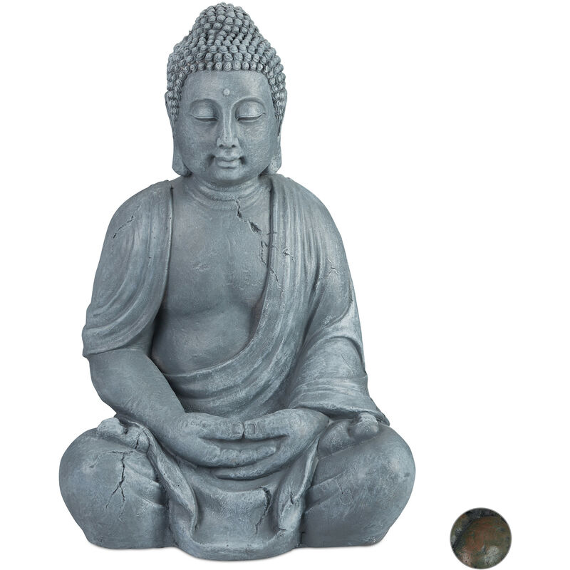 Buddha Ornament Sitting 70 cm high, Ceramic Decorative Figurine For Home and Garden, Weatherproof, Frost-proof, Light Grey - Relaxdays