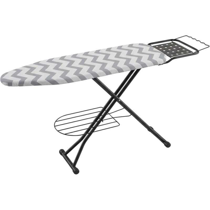 Relaxdays Bügelbrett für Dampfbügeleisen, 110 x 33cm, höhenverstellbar, klappbar, Ablage, Bügeltisch Zickzack, grau-weiß