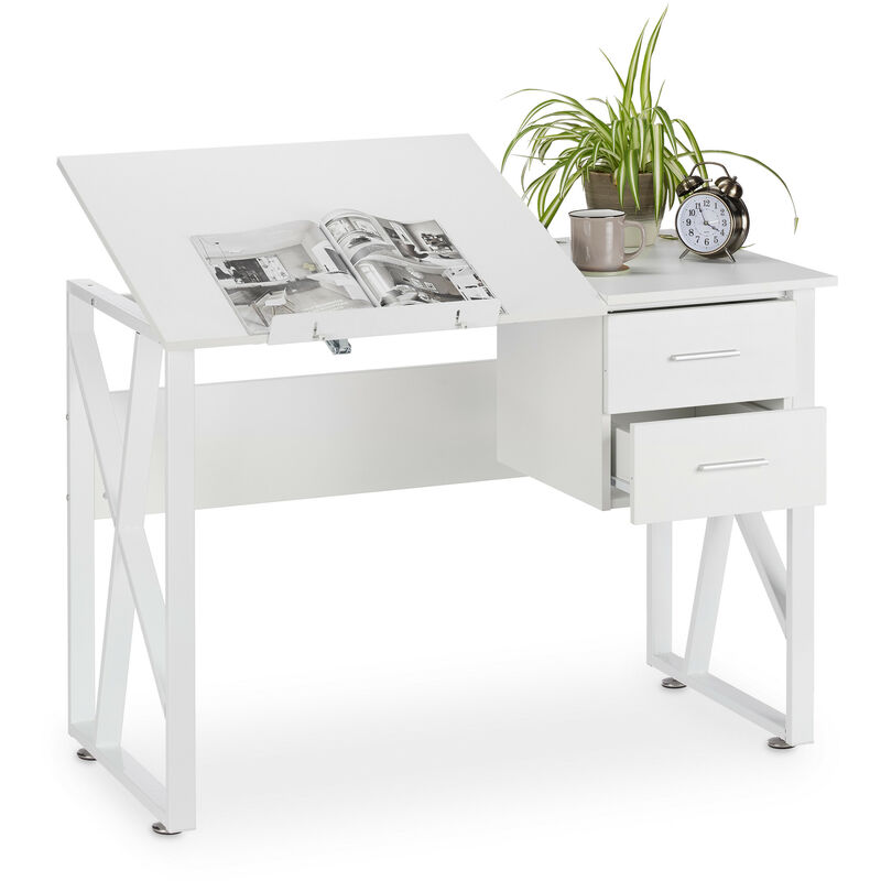 Relaxdays - Bureau avec pupitre inclinable, réglable, table de laptop ou de dessin, 75 x 110 x 55 cm,blanch