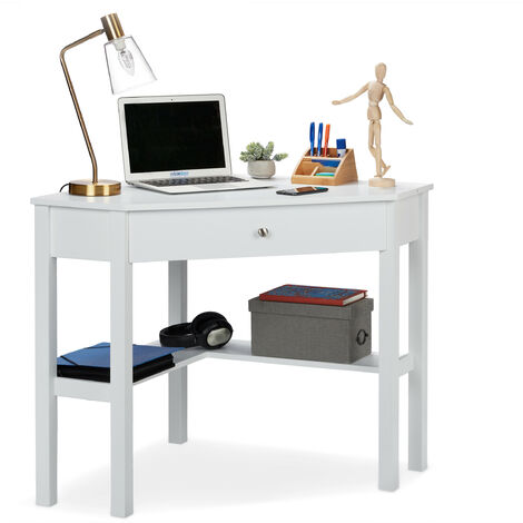   Bureau d'angle, étagère et tiroir, peu encombrant, chambre de travail,style campagnard,HlP: 76x107x72 cm,blanc