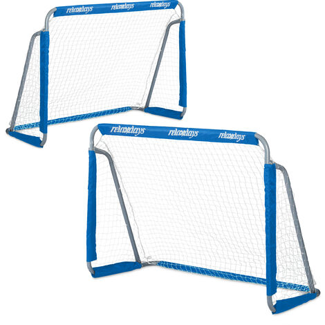 Relaxdays But de football, lot de 2, enfants et adultes, HxLxP 110 x 150 x 75 cm, métal, cage stable pour foot, bleu