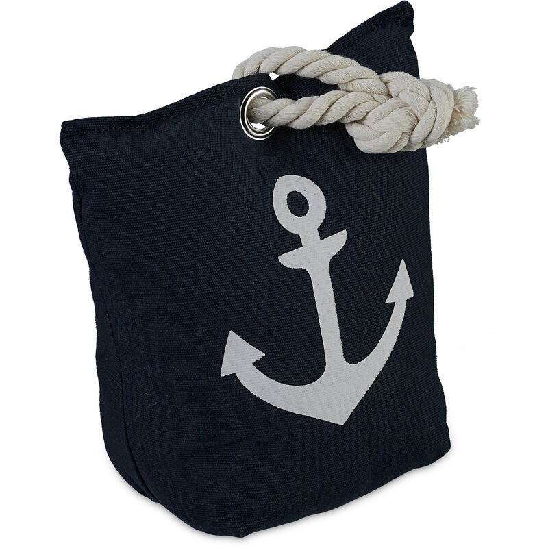 Butoir de porte motif ancre, cale-porte déco, empli de sable, butée tissu, HxLxP : 28x18x9 cm, bleu/blanc - Relaxdays