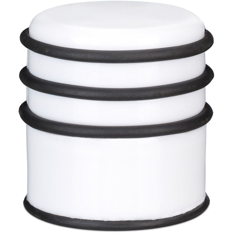 Butoir de porte, lot de 10, pour sol, portes et fenêtres, ∅ 7 cm, 3 cercles caoutchouc, courants d'air, blanc - Relaxdays