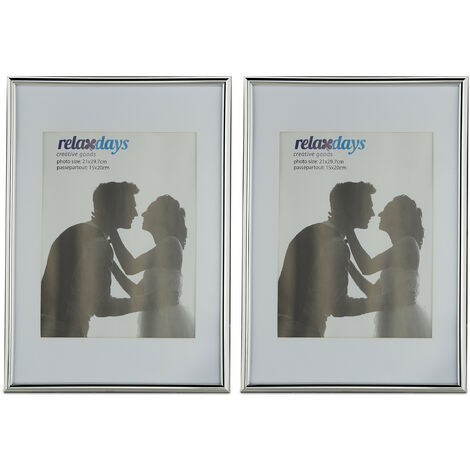   Cadres photo, lot de 2, 20x30 cm, passe-partout 15x20 cm, picture frame à poser ou suspendre, argenté