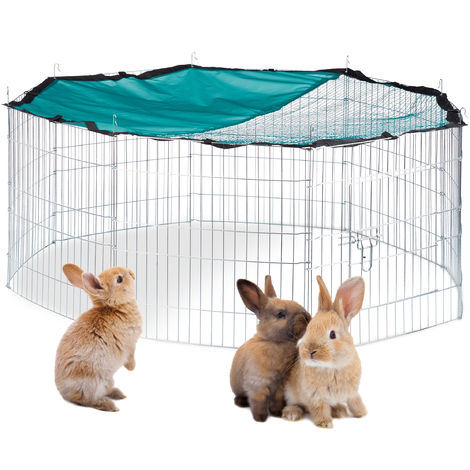 Relaxdays Cage extérieur lapin XL, avec filet, enclos pour rongeurs, avec protection contre le soleil, Ø 145 cm, zingué
