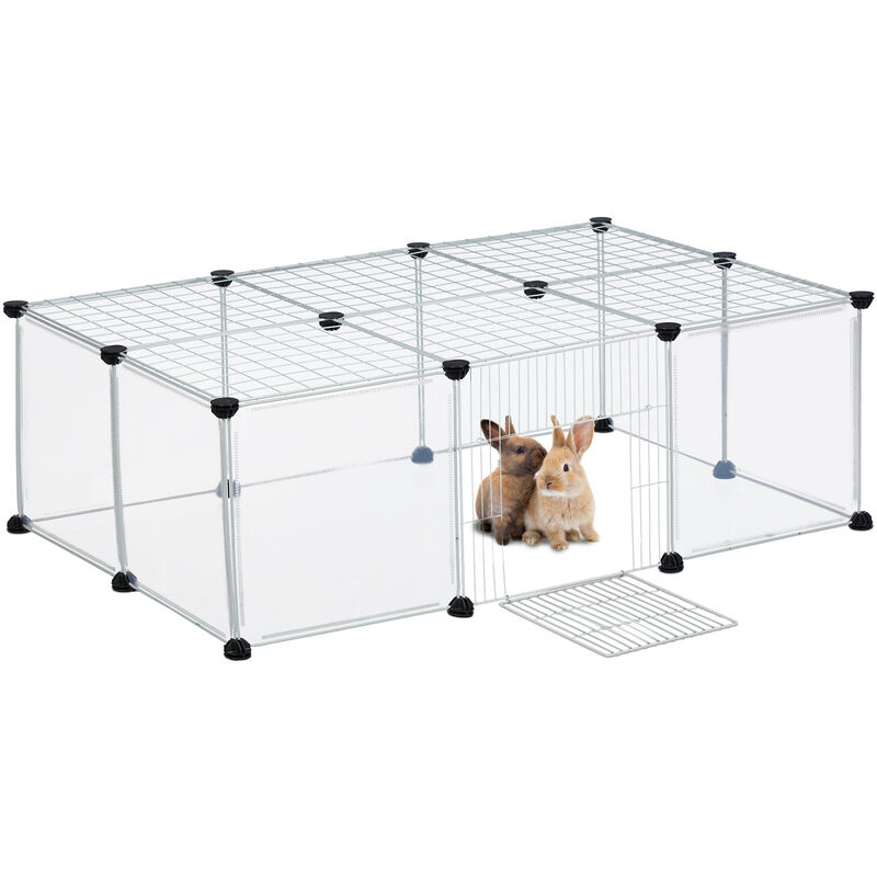 Relaxdays - Cage pour petits animaux de compagnie, 37x110x75 cm, enclos avec porte et protection, transparente, blanche