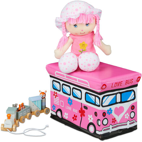 Relaxdays Caisse à jouets pliant, Motif, boîte de rangement avec espace & couvercle, rembourré, 27x40x25 cm, rose