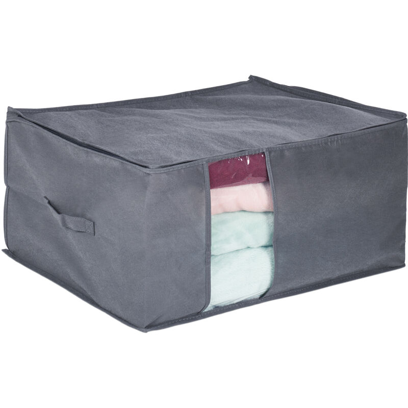 Caisse de rangement en tissu, lot de 2, fermeture éclair, pour linge maison, à ranger sous lit, hlp : 30x60x45 cm, gris