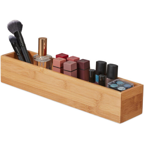 Relaxdays Caja de Almacenaje Bambú, Organizador Escritorio, Cajita Larga y Estrecha, Baño, Cocina, 7x38x8 cm, Natural