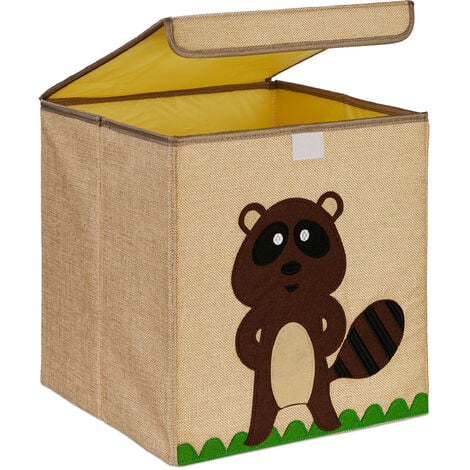 Relaxdays Caja Infantil Almacenar Juguetes Diseño Elefante, Cesta Plegable,  para Cuarto Niños 33x33x33 cm, Beige/Azul
