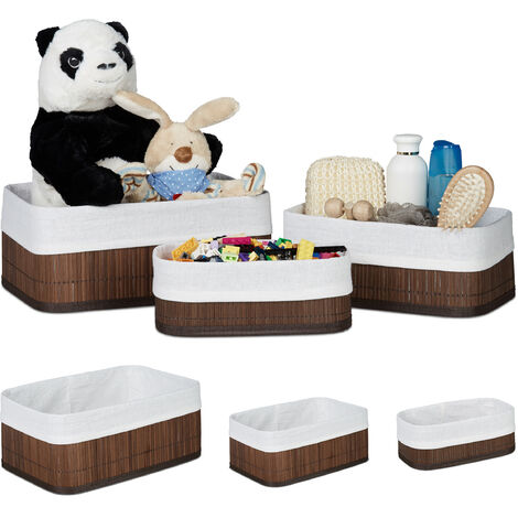 Relaxdays Cajas de almacenaje, Set de 6, Funda textil, Rectangular, Accesorio, Baúles, Bambú, Marrón