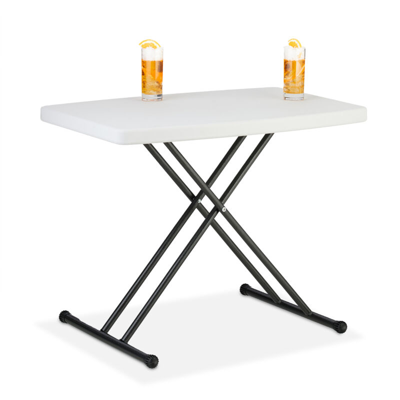 Relaxdays - Camping Table Foldable, Hwd, 71 X 78 X 49 Cm, Plastic & Steel, Height-adjustable, Fits 2 People, Garden, White