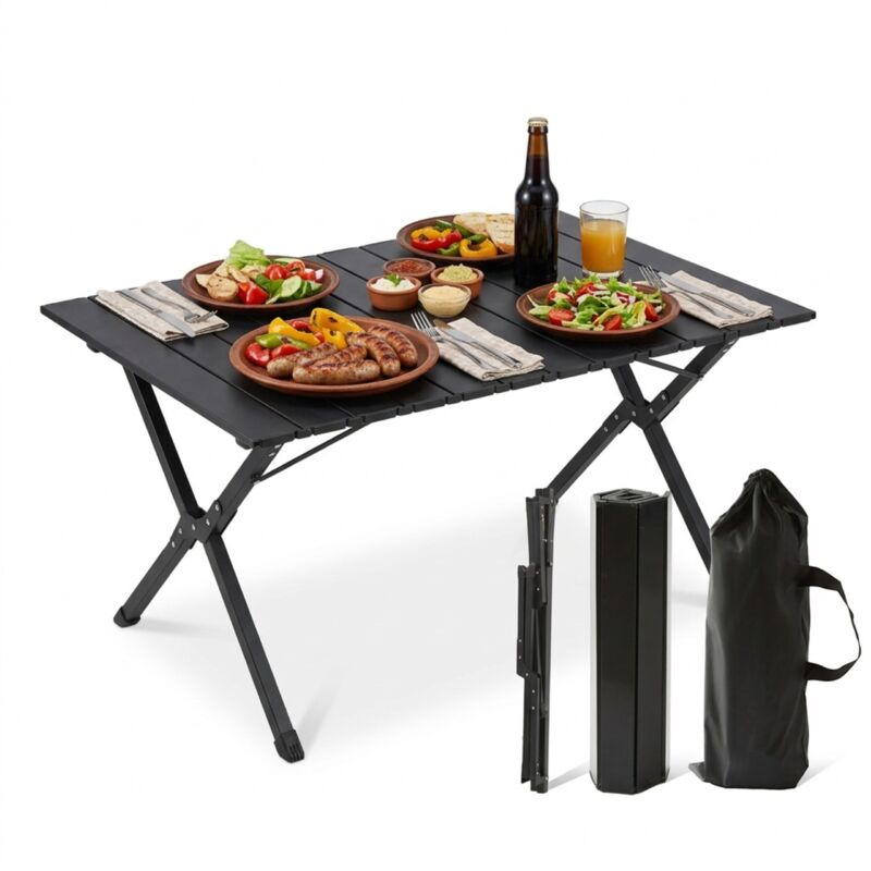 Relaxdays Camping Table, Foldable, Height-adjustable, Hxwxd, 44 X 90 X 60 Cm, Carry Bag, Weatherproof, Black