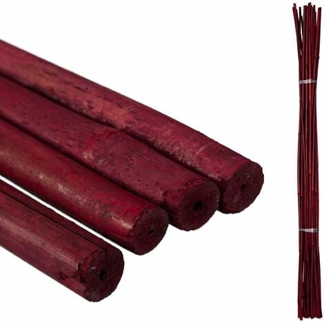 Relaxdays Cañas Bambú, Set 25 Unidades, 105 cm, Soporte para Plantas, 8-10 mm Ø, Decoración, Palos Jardín, Rojo Oscuro