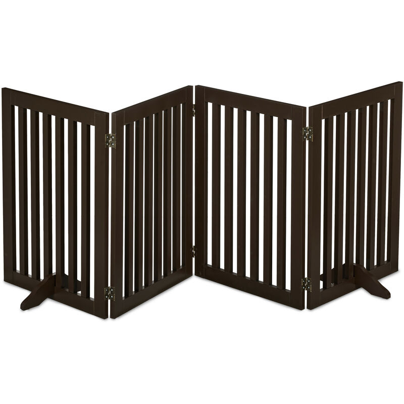 Relaxdays Safety Gate For Children & Pets, With Feet And Floor Protectors, Free-standing Barrier, 92 X 207 Cm, Brown