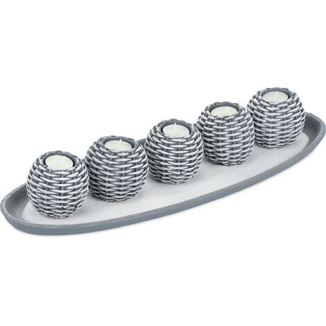 Relaxdays Candle Tray, Candle Set with 5 Tea Light Holders & Sand, for Living & Dining Room, Candleholder, Grey/White