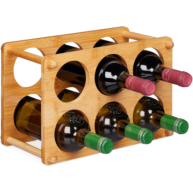 Image of Cantinetta in Bambù, 6 Bottiglie di Vino, Porta Vino da Tavolo, Espsoitore da Cucina, 21x32x18,5 cm, Naturale - Relaxdays